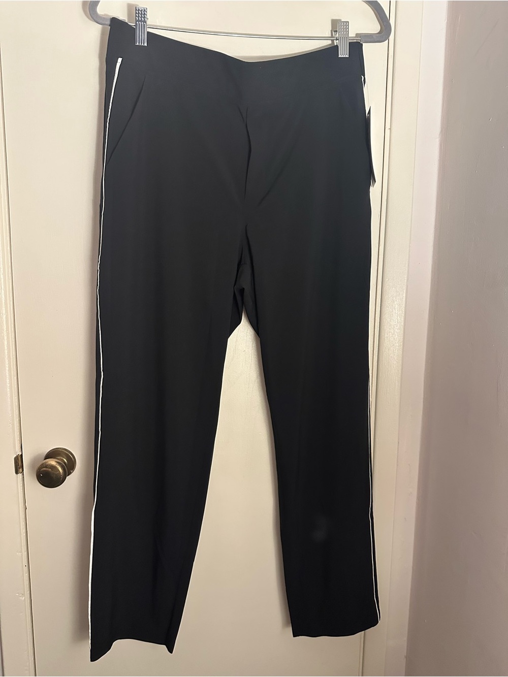 Athleta Womens Black Pants with White Side Stripe. Size 12